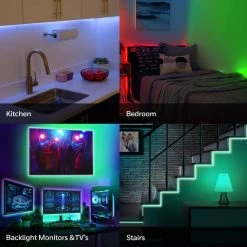 Cheap 🎁 Honeywell 16.4 ft. Weatherproof 20-Color LED RGB Under Cabinet Light Strip for Indoor and Outdoor Use, Remote Control, Music Sync 👍 -Cheap Cabinet Lights Store black honeywell under cabinet lights hw st006 999 1f 1000