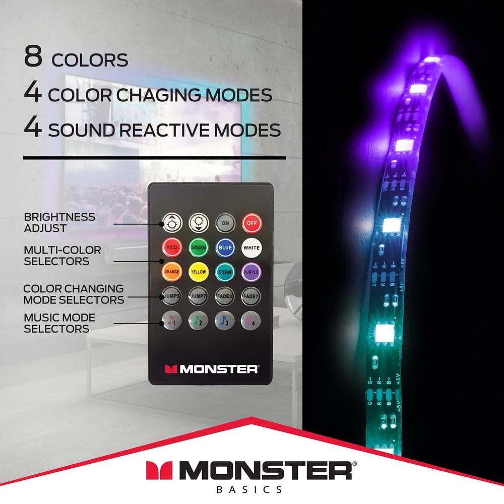 Top 10 ๐ Monster 5-Volt USB 6.5 ft. Multi-Color Sound Reactive LED Strip Light, Remote Control, TVs, Computers, Kitchens, Bedrooms ๐คฉ 4 Top 10 ๐ Monster 5-Volt USB 6.5 ft. Multi-Color Sound Reactive LED Strip Light, Remote Control, TVs, Computers, Kitchens, Bedrooms ๐คฉ - Image 2