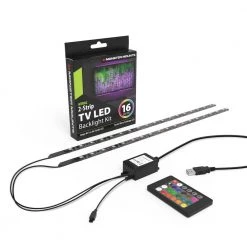 Discount 😍 ProMounts Home Theatre LED Backlight Kit, USB TV Backlight with Remote, 2-Strip Lights,16 Color Changing Mood Ambiance Lights 😀 -Cheap Cabinet Lights Store black promounts led strip lights otb02 c3 1000