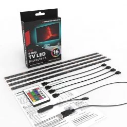 Promo ⌛ ProMounts Home Theatre LED Backlight Kit, USB TV Backlight with Remote, 4-Strip Lights,16 Color Changing Mood Ambiance Lights ⭐ -Cheap Cabinet Lights Store black promounts under cabinet lights otb04 c3 1000