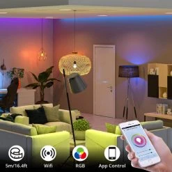 Coupon ⌛ WBM SMART LED Multi-Color Strips Light, RGB Strips Light, Wi-Fi (1x5M) (Pack of 2) ⭐ -Cheap Cabinet Lights Store black wbm smart led strip lights lp 03 2pk 1f 1000