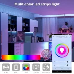 Coupon ⌛ WBM SMART LED Multi-Color Strips Light, RGB Strips Light, Wi-Fi (1x5M) (Pack of 2) ⭐ -Cheap Cabinet Lights Store black wbm smart led strip lights lp 03 2pk 44 1000