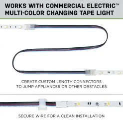 Top 10 🎁 Commercial Electric 13 ft. Connector Cord LED Strip Light Accessory Pack (RGB+W) (4 Wire-to-Tape Connectors, 6 Wire Mounting Clips) ✨ -Cheap Cabinet Lights Store commercial electric under cabinet lighting accessories c760110 4f 1000