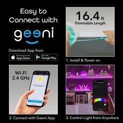 Coupon 🔥 Geeni 16.4 ft. Smart Wi-Fi Multi-Color LED Strip Lights, Under Cabinet Light, Compatible with Alexa and Google Assistant ✨ -Cheap Cabinet Lights Store multicolored geeni under cabinet lights gn ew006 999 31 1000