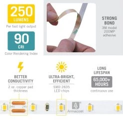 New 🌟 Armacost Lighting RibbonFlex Pro 16.4 ft. (5 m) 24-Volt White High CRI LED Tape Light, Warm (2700K), 60 LEDs/m 🤩 -Cheap Cabinet Lights Store white armacost lighting led strip lights 135231 fa 1000