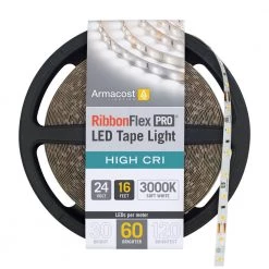 Promo ❤️ Armacost Lighting RibbonFlex Pro 24-Volt 16.4 ft. (5M) White High CRI LED Tape Light, Soft (3000K), 60LEDs/M, 😀