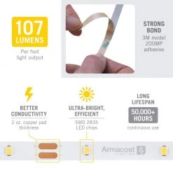 Top 10 🔔 Armacost Lighting RibbonFlex Home 16 ft. (5 m) 12-Volt White LED Strip Light Tape 30 LED/m 4000K 😀 -Cheap Cabinet Lights Store white armacost lighting led strip lights 151232 1f 1000