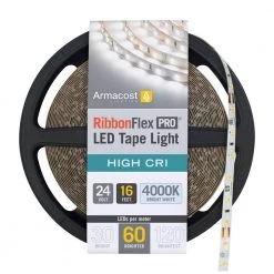 Buy ⌛ Armacost Lighting RibbonFlex Pro 16.4 ft. (5 m) 24-Volt White High CRI LED Tape Light, Bright (4000K), 60 LEDs/m ⭐