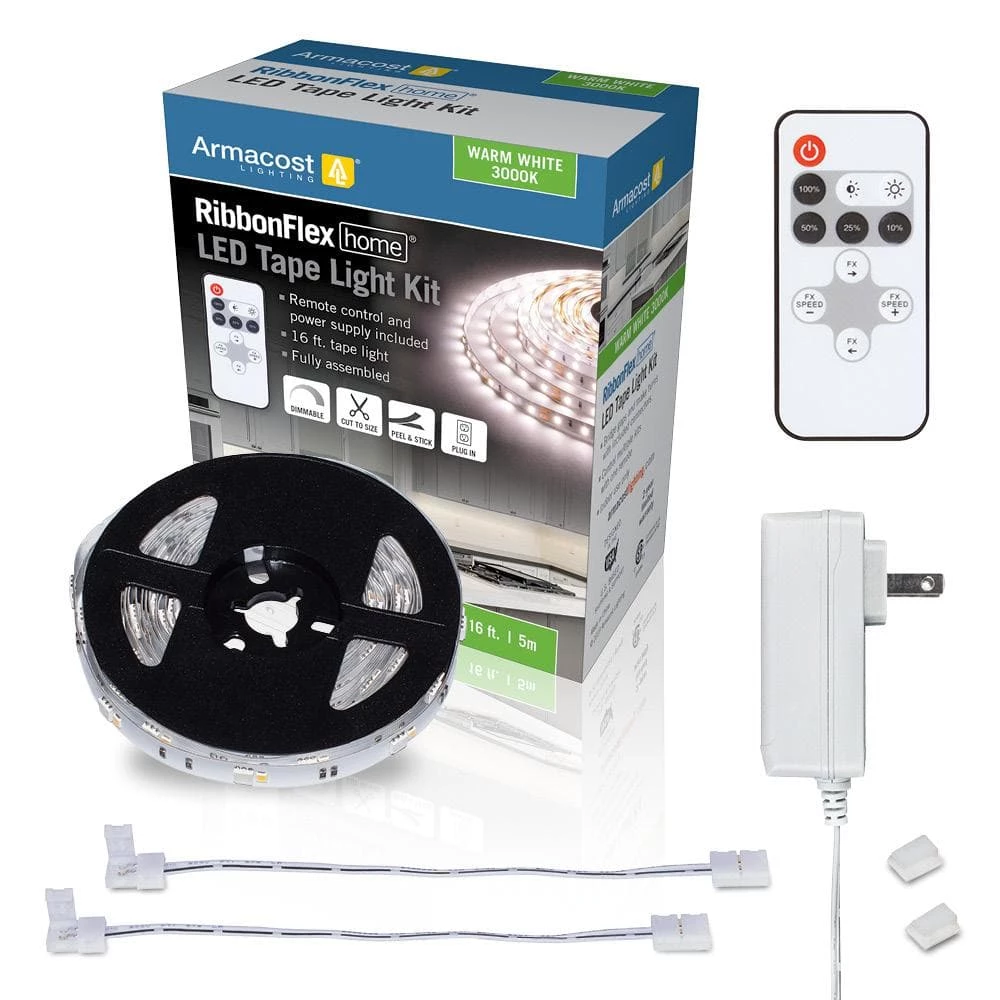 Wholesale ๐ Armacost Lighting RibbonFlex Home 16 ft. LED Warm White Strip Light Kit with Remote ๐งจ 3 Wholesale ๐ Armacost Lighting RibbonFlex Home 16 ft. LED Warm White Strip Light Kit with Remote ๐งจ