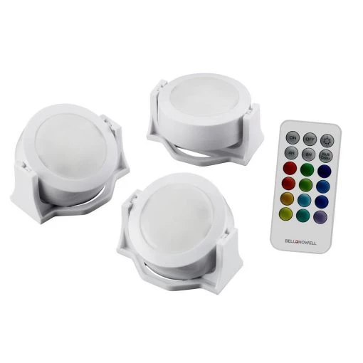 New 💯 Bell + Howell Color Changing Swivel Base 13 Color Options LED Cabinet Puck Lights (3-Pack) with Remote 🔥 -Cheap Cabinet Lights Store white bell howell puck lights 8415 64 1000