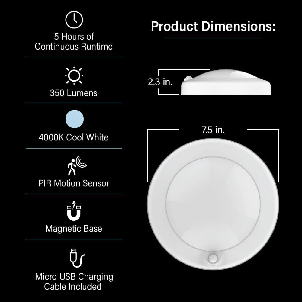 Brand new ❤️ Feit Electric 7.5 in. White Motion Sensor 25-WH Rechargeable LED Ceiling Fixture Light, 4000K Cool White 🤩 4 Brand new ❤️ Feit Electric 7.5 in. White Motion Sensor 25-WH Rechargeable LED Ceiling Fixture Light, 4000K Cool White 🤩 - Image 2