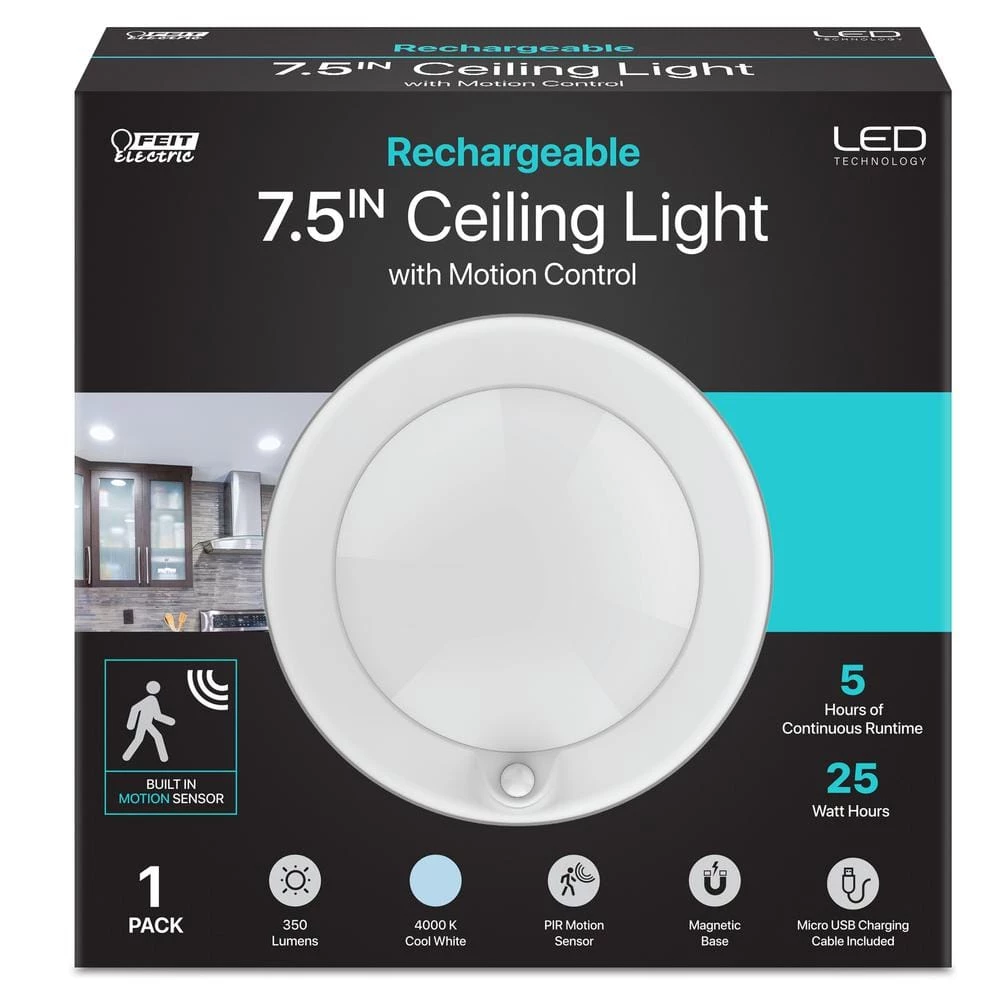 Brand new ❤️ Feit Electric 7.5 in. White Motion Sensor 25-WH Rechargeable LED Ceiling Fixture Light, 4000K Cool White 🤩 5 Brand new ❤️ Feit Electric 7.5 in. White Motion Sensor 25-WH Rechargeable LED Ceiling Fixture Light, 4000K Cool White 🤩 - Image 3