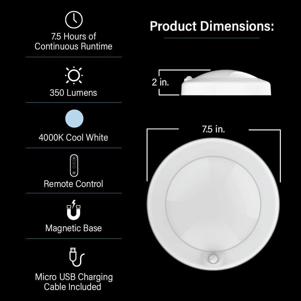 Cheapest โ Feit Electric 7.5 in. White 35-WH Rechargeable with Remote Control LED Ceiling Fixture Light, 4000K Cool White ๐คฉ 4 Cheapest โ Feit Electric 7.5 in. White 35-WH Rechargeable with Remote Control LED Ceiling Fixture Light, 4000K Cool White ๐คฉ - Image 2