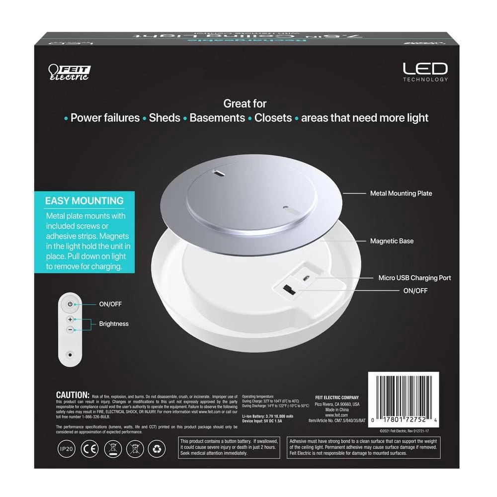 Cheapest โ Feit Electric 7.5 in. White 35-WH Rechargeable with Remote Control LED Ceiling Fixture Light, 4000K Cool White ๐คฉ 6 Cheapest โ Feit Electric 7.5 in. White 35-WH Rechargeable with Remote Control LED Ceiling Fixture Light, 4000K Cool White ๐คฉ - Image 4