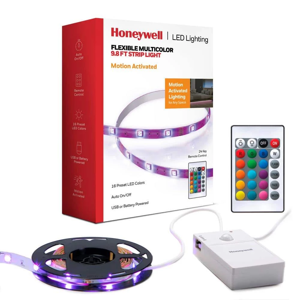 Deals 🛒 Honeywell 9.8 ft. USB or Battery Powered LED RGB Motion Activated Strip Lights for Home Decor, Mounted Under Cabinet Lights 👏 3 Deals 🛒 Honeywell 9.8 ft. USB or Battery Powered LED RGB Motion Activated Strip Lights for Home Decor, Mounted Under Cabinet Lights 👏