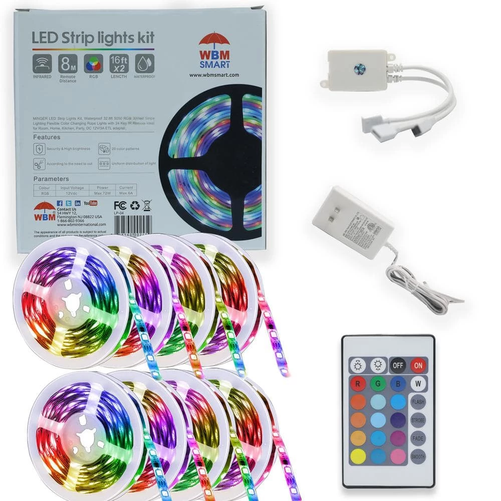 Best Pirce ❤️ WBM SMART 2 x 5M, 6.14 in. Height LED Light Strips Color Changing RGB Kit with Color Changing RF Remote, Finish: White (Pack of 4) 😍 3 Best Pirce ❤️ WBM SMART 2 x 5M, 6.14 in. Height LED Light Strips Color Changing RGB Kit with Color Changing RF Remote, Finish: White (Pack of 4) 😍